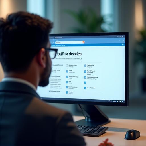 شخص يستخدم الحاسوب للتحقق من الأهلية عبر الإنترنت